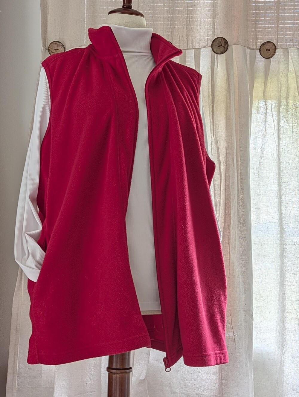 Woman Within Bright Red Fleece Vest - Zip Front Sleeveless